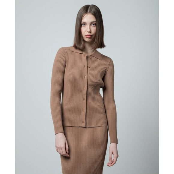 Max Mara Weekend Papiro Rib Knit Cardigan Brown Size L Quiet Luxury Minimalist - Picture 1 of 10